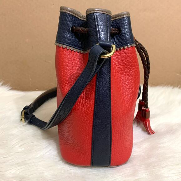 DOONEY and BOURKE Vintage Red & Blue All Weather Leather TETON Drawstring Bucket - Picture 13 of 16